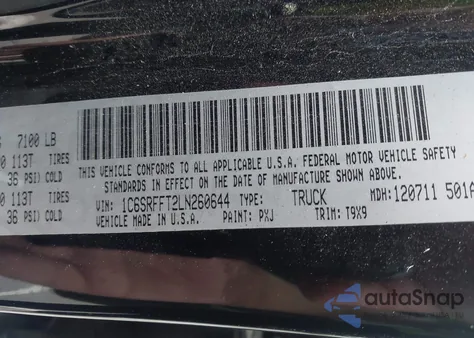 2020 Ram 1500 Big Horn 4X4 5'7 Box z USA, uszkodzony, nr VIN 1C6SRFFT2LN260644